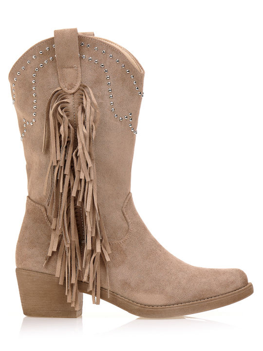 Wildleder Damenstiefel Cowboy mit mittlerem Absatz Braun