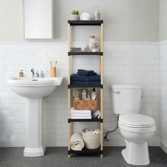 FixWood Boden Badezimmerregal Kunststoff 28x25x137cm Schwarz
