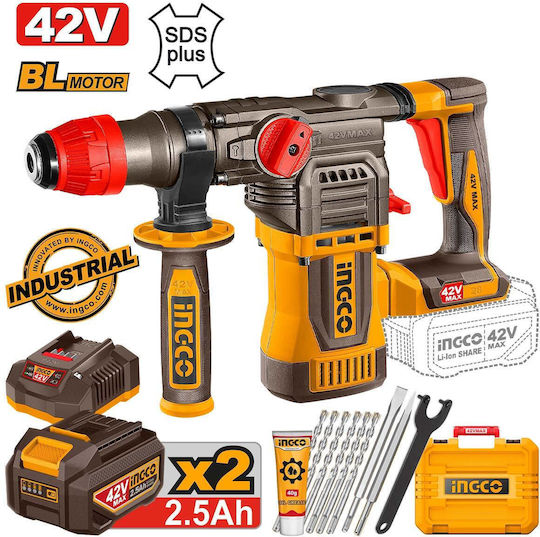 Ingco Impact Demolition Hammer Battery Brushless 20V 2x2.5Ah with Chuck SDS Plus CRHLI422882E