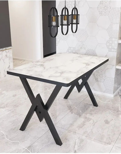Kitchen Dining Table Wooden White Marble 140x80x75cm Kitchen Dining Table Wooden White Marble 140x80x75cm