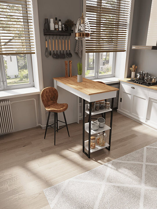 Masă Bar Modernă Lemn Natural 3 Rafturi Stejar 120x50x110cm