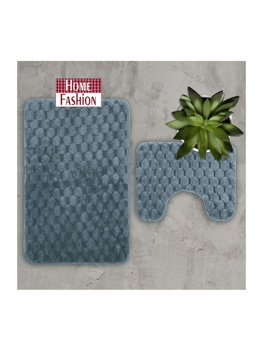 Go Smart Home Non-Slip Bath Mats Set Toilet Soft Line 51.0108 Grey-blue 2pcs