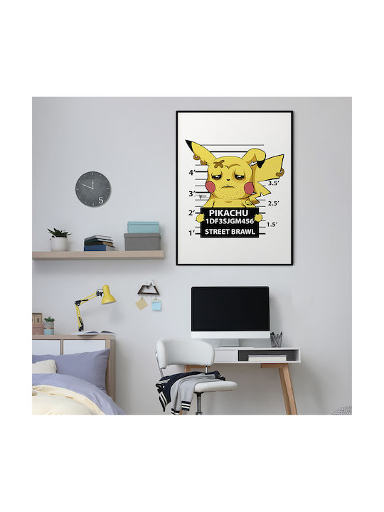 Poster Pokemon Pikachu Mugshot An164 21cm X 30cm Λευκή Ξύλινη Κορνίζα