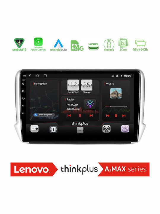 Lenovo Car Audio System for Peugeot 208 / 2008 2008 (Bluetooth/USB/AUX/WiFi/GPS/Apple-Carplay/Android-Auto) with Touch Screen 10"