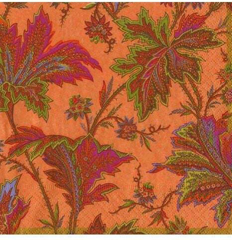 Caspari Χαρτοπετσέτες Dinner Paisley Leaves Coral 19x19cm 20 Tεμάχια