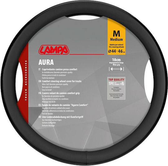 Lampa Car Steering Wheel Cover with Diameter 44-46cm Synthetic Black with Black Stitching