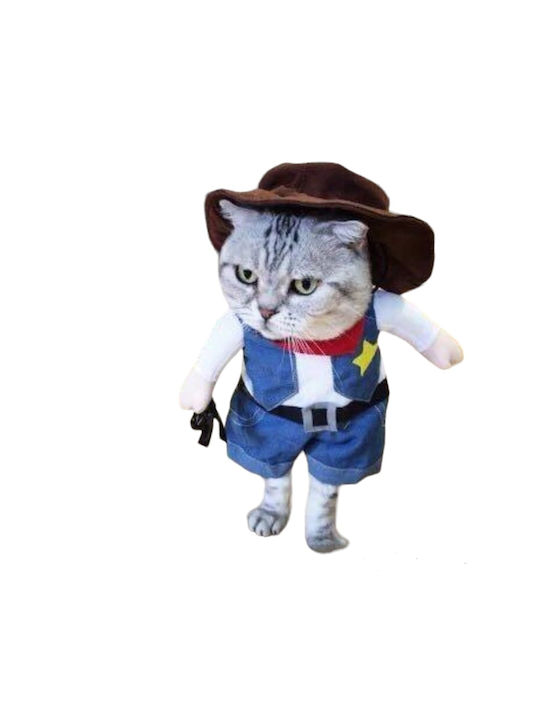Costum Cowboy Din Denim Amuzant și Elegant Pentru Câini și Pisici Perfect Pentru Petreceri De Halloween Mărimea S Albastru