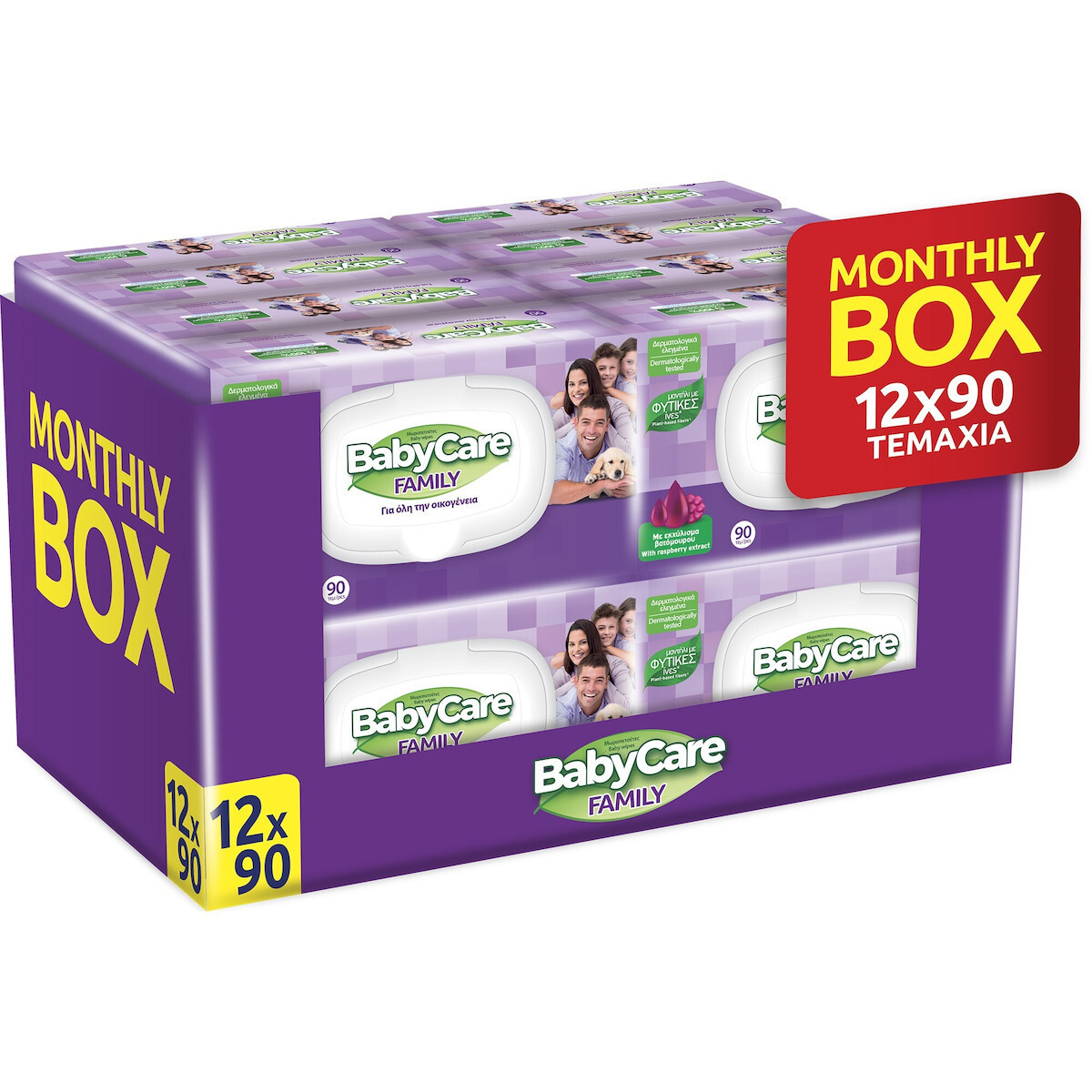BabyCare Μωρομάντηλα BabyCare Family Raspberry Monthly Box 12X90 τμχ