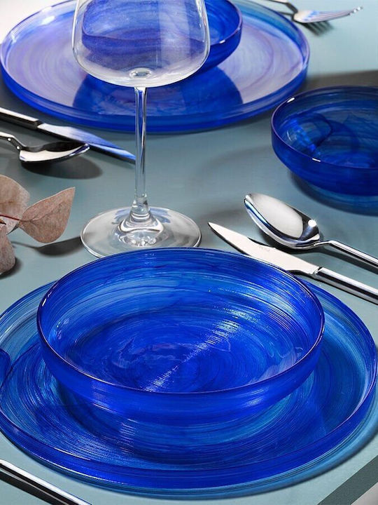 Glass Dinnerware Set 18 Pieces Blue Set for 6 People 26x26cm