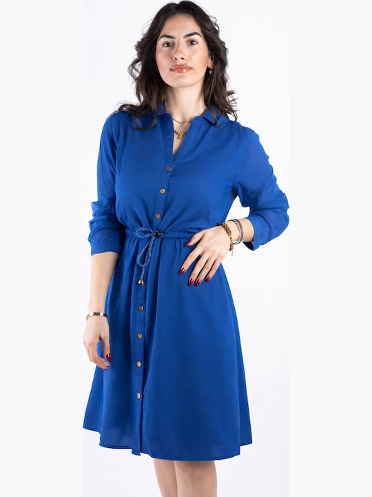 Aqua Lino Kleid Ganztägig Blau