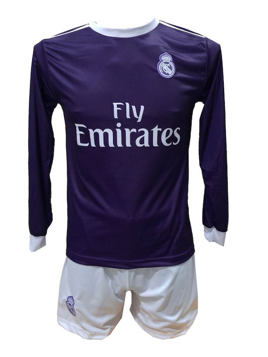 Set Fotbal Copii Real Madrid Ronaldo Mov Alb Mânecă Lungă 2211-30