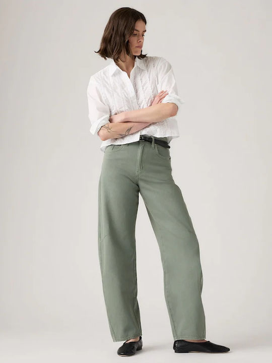 Baggy Dad Women's Jean Trousers in Dad Fit Green
