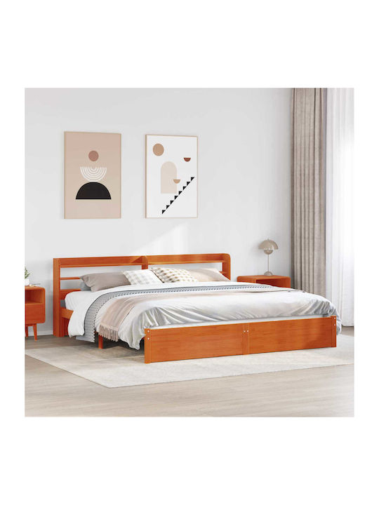 Pat Single Din Lemn Ceară Maro Cu Plăci Pentru Saltea 82x200cm