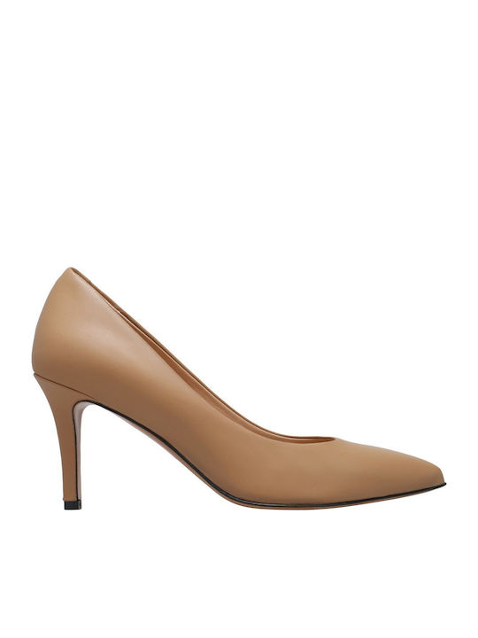 Kalogirou Lea Leather Heels with High Heel Tan