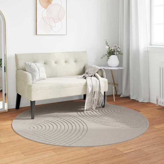 vidaXL Teppich Rund Synthetisch,Polyester/Cotton/Leather Cream