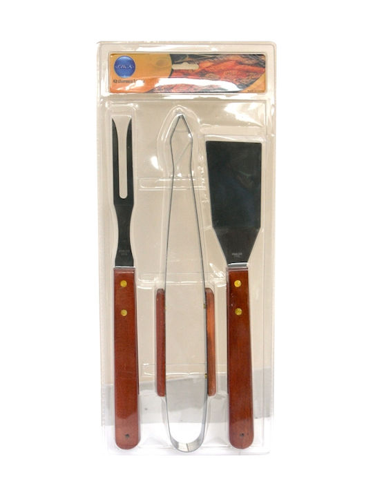 Raki 3-piece Grill Utensil Set Wooden Handle Mn019871
