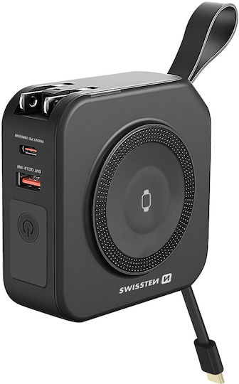Swissten MagSafe Power Bank 10000mAh 15W с USB-A порт и USB-C порт Черен