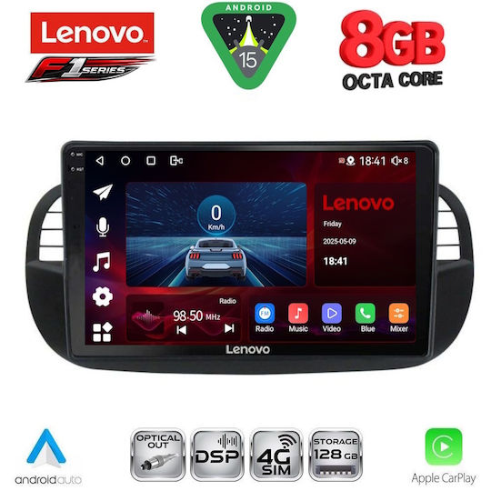 Lenovo Car Audio System for Fiat 500 2007-2015 (Bluetooth/USB/WiFi/GPS/Apple-Carplay/Android-Auto) with Touch Screen 9"
