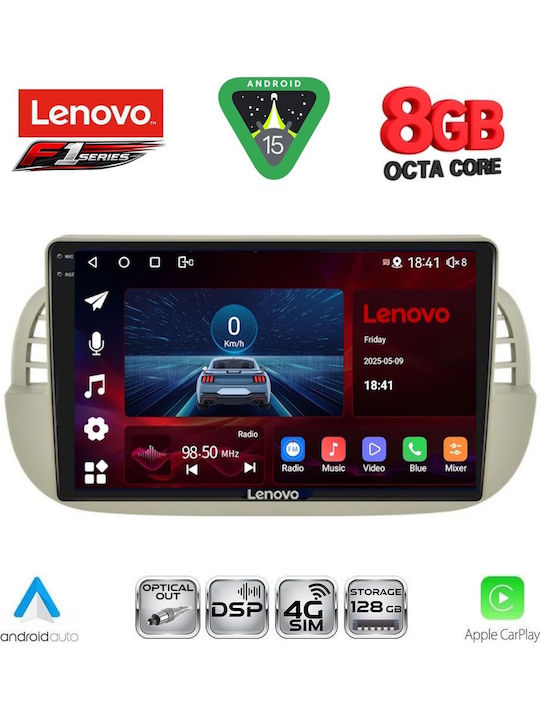 Lenovo Car Audio System for Fiat 500 2007-2015 (Bluetooth/USB/WiFi/GPS/Apple-Carplay/Android-Auto) with Touch Screen 9"