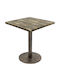 Masă Bar pentru Spații Mici Exterioare Din Lemn cu Ramă Metalică Vintage Bronz 70x70x74 cm