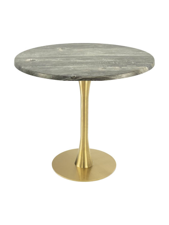 Masă Bar Pentru Spații Mici Exterioare Din Lemn Cu Ramă Metalică Aurie 80x80x74cm