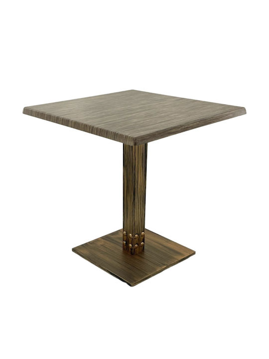 Masă Bar Pentru Spații Mici Exterioare Din Lemn Cu Ramă Metalică Vintage Bronz 80x80x74cm