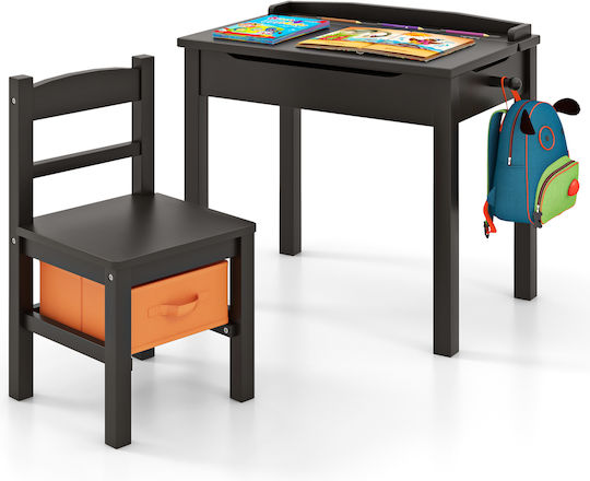 Kids Table and Chairs Set Brown Costway