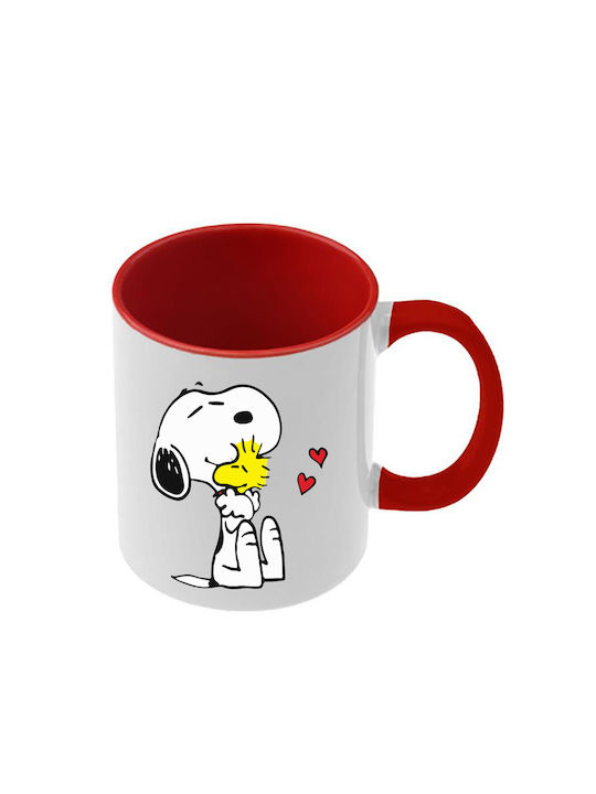 Snoopy Tasse Rote Griff Innenseite