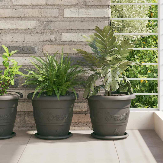 vidaXL Set of 6 Plastic Flower Pots Black 26x21.5cm