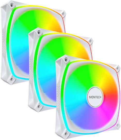 Montech RX120 PRO Reverse Blade Case Fans (1760rpm / 72.3cfm) with RGB Lighting and 4-Pin PWM Connection Pack of 3 White