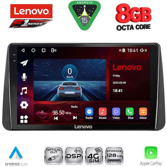 Lenovo Ηχοσύστημα Αυτοκινήτου για Fiat Tipo 2018-2023 (Bluetooth/USB/WiFi/GPS/Apple-Carplay/Android-Auto) με Οθόνη Αφής 9"