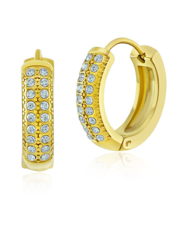 Bijou Box Earrings Hoops made of Steel Gold Plated with Stones