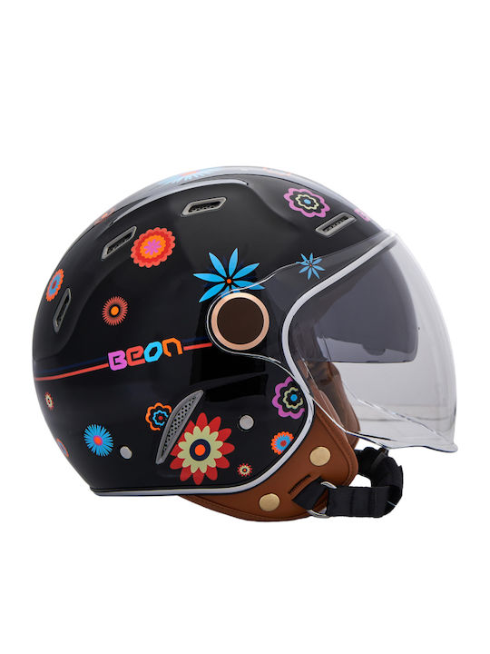 Beon B-122 Black Flower Motorradhelm Jet ECE 22...