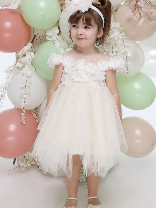 Mi Chiamo Ecru Baptism Dress Made of Tulle K4701F