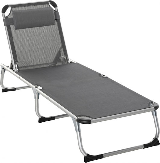 Foldable Aluminum Beach Sunbed Gray with Pillow 189x60x28cm