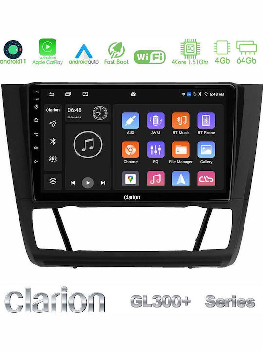 Clarion Auto-Audiosystem für BMW E81 / E82 / E87 2007-2011 mit A/C (Bluetooth/USB/AUX/WiFi/GPS/Apple-Carplay/Android-Auto) mit Touchscreen 9"