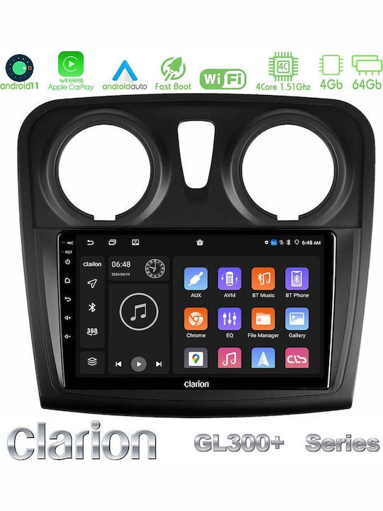 Clarion Car Audio System for Dacia Dokker 2014-2021 (Bluetooth/USB/AUX/WiFi/GPS/Apple-Carplay/Android-Auto) with Touch Screen 9"