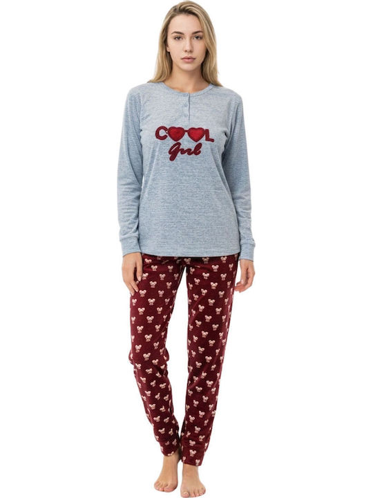 Lovelx Homewear Χειμερινό Γυναικείο Σετ Πιτζάμας Γκρι