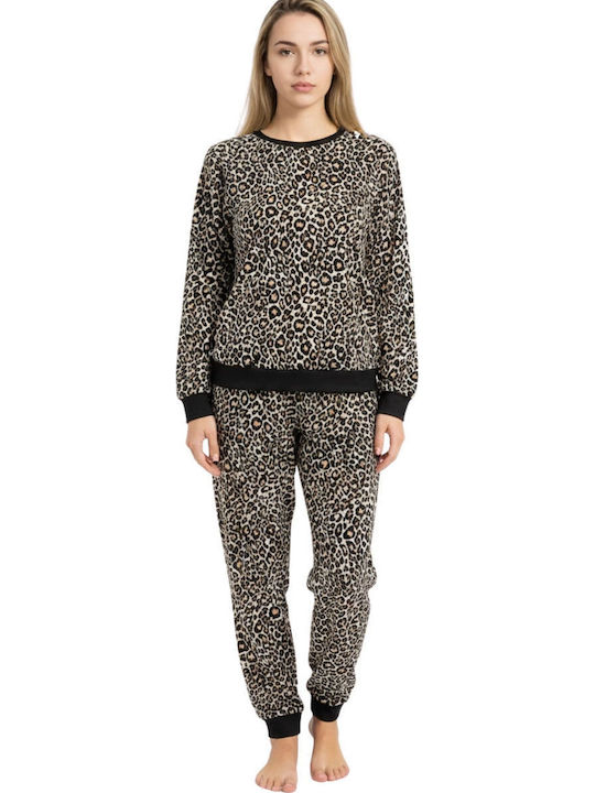 Lovelx Homewear Winter Women's Pyjama Set Leopard-black