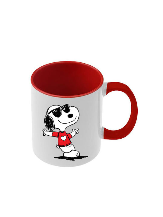 Snoopy Tasse Rote Griff Innenseite