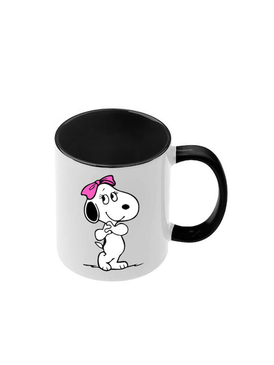 Snoopy Schwarze Tasse Mit Griff Innen