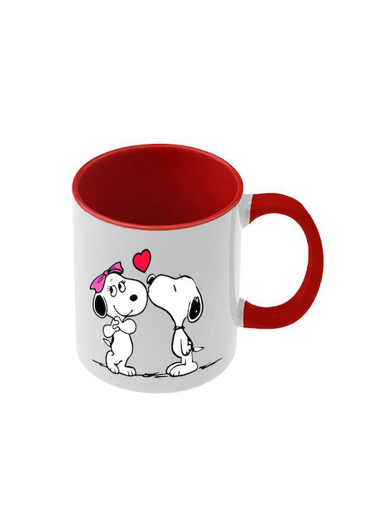 Snoopy Tasse Rote Griff Innenseite