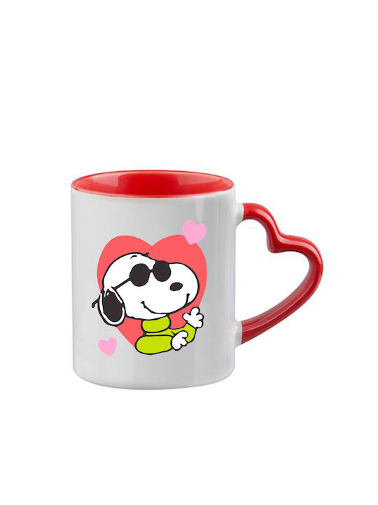Snoopy Tasse Rote Griff Herz Innen