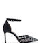 Synthetic Leather Pointed Toe Black High Heels with Strap