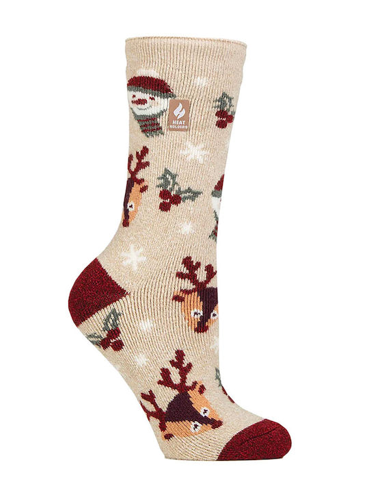 Heat Holders Women's Christmas Socks Beige