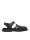 Leather Women's Flat Sandals in Black Color