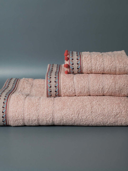 White Fabric Bath Towel Set 3pcs Tracey Pink Weight 500gr/m²