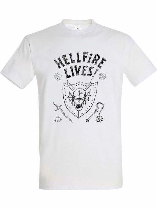Tricou Unisex Stranger Things Hellfire Lives Alb