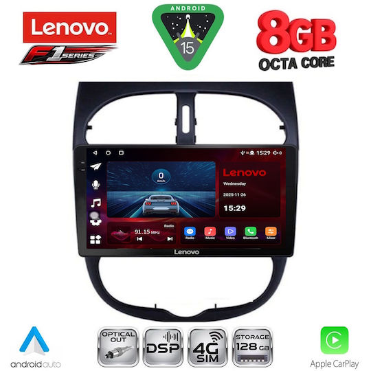 Lenovo Ηχοσύστημα Αυτοκινήτου για Peugeot 206 1998-2006 (Bluetooth/USB/WiFi/GPS/Apple-Carplay/Android-Auto) με Οθόνη Αφής 9"