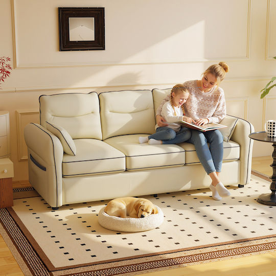 Dreisitzer Sofa Künstliches Leder Beige 190x83x90cm